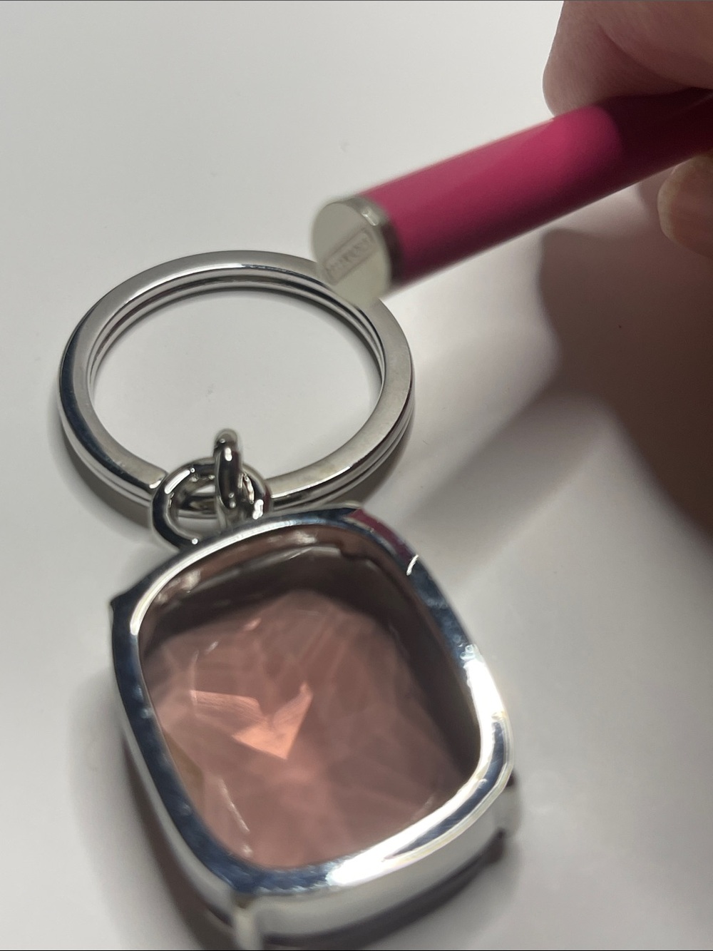 Coach Faceted Smoky Rose Gem Keychain - Silver Hardware and Coach Pen - Picture 4 of 6